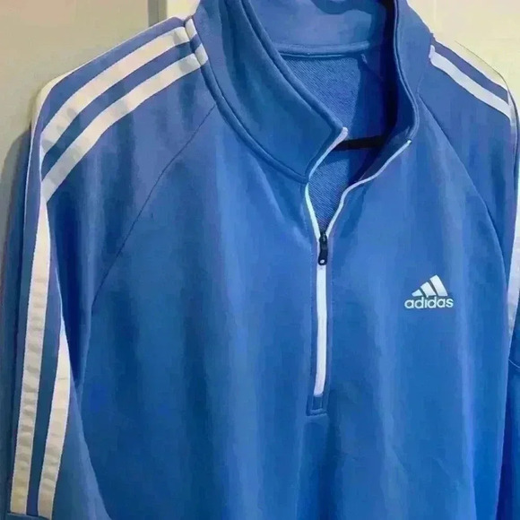 Adidas sky blue long sleeve 1/4 zip  mens L - Picture 4 of 8